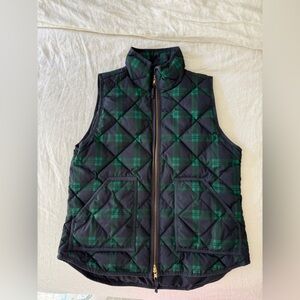 J. Crew Plaid Quilted Vest in Green and Navy
